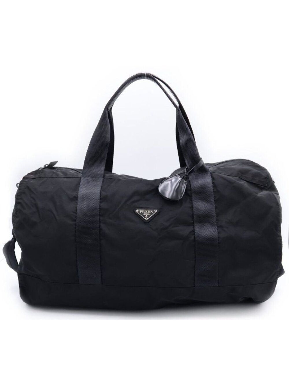 Prada Tessuto Triangle Logo Boston Bag 2-Way Black Nylon Silver